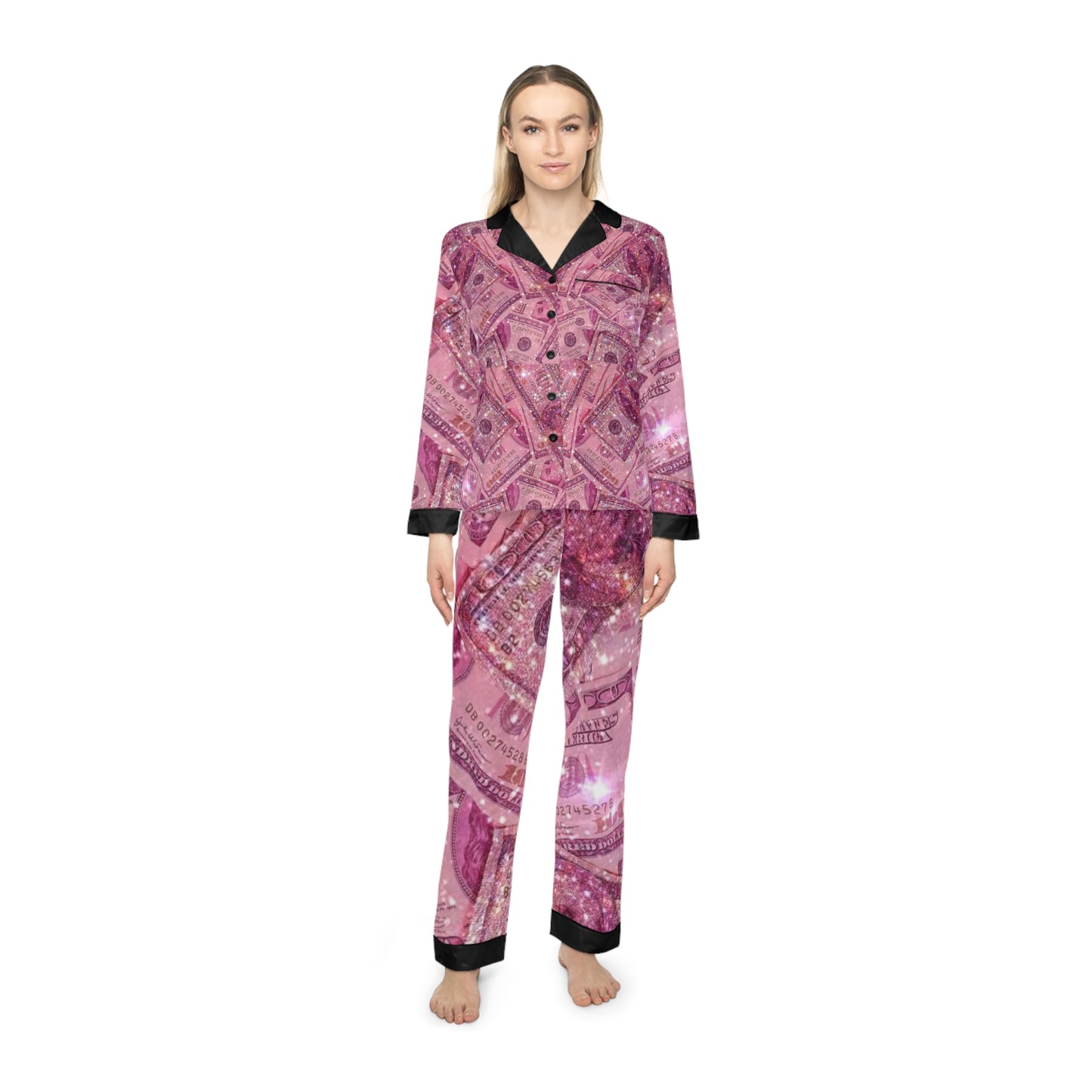 Money Pink Satin Pajamas-Laylaybossycreations