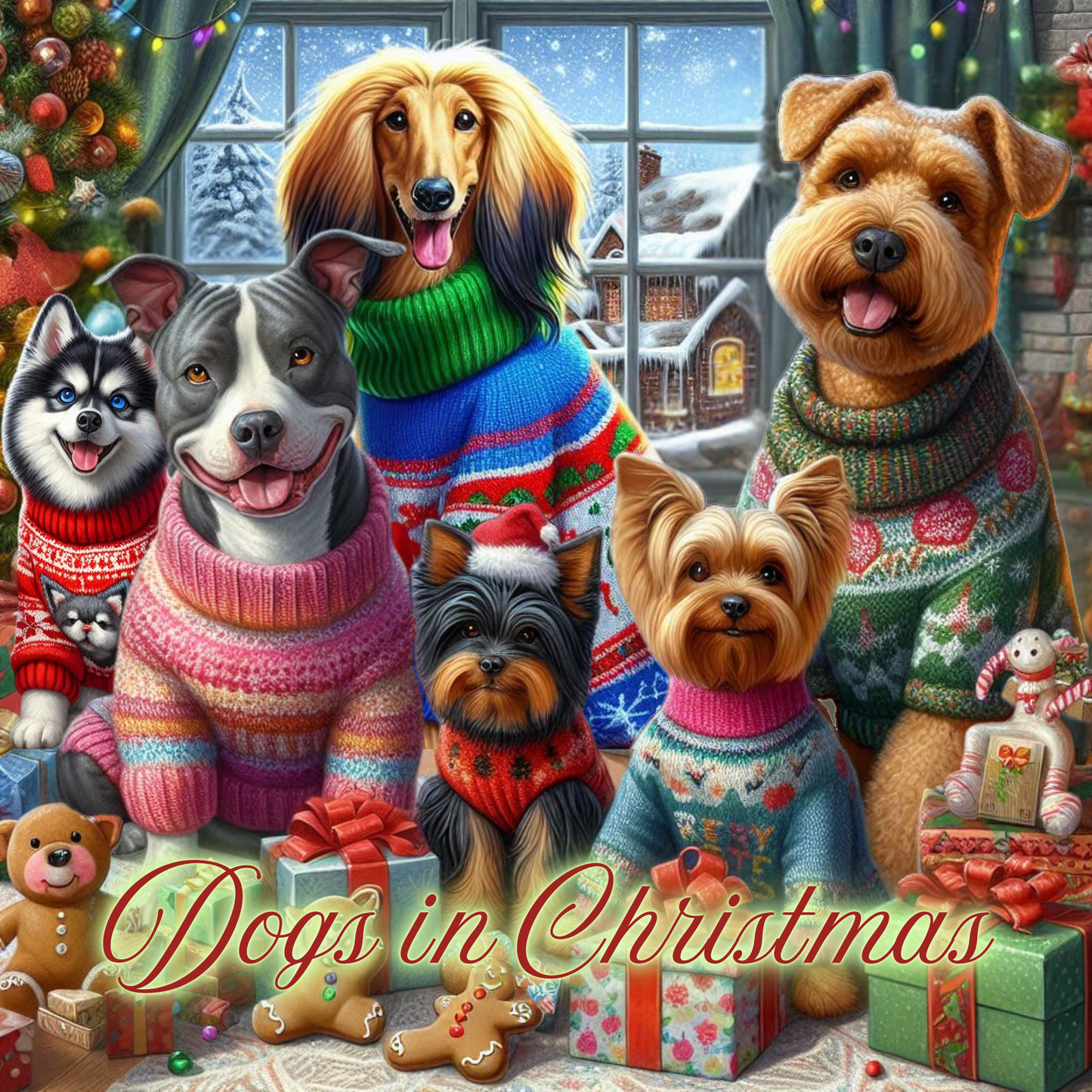 Dogs In Christmas Coloring Book