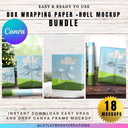 Box Wrapping paper+ Rolls Mockup Bundle